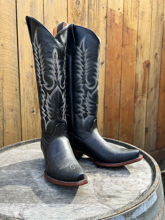 High Black Western Boots-Snip Toe